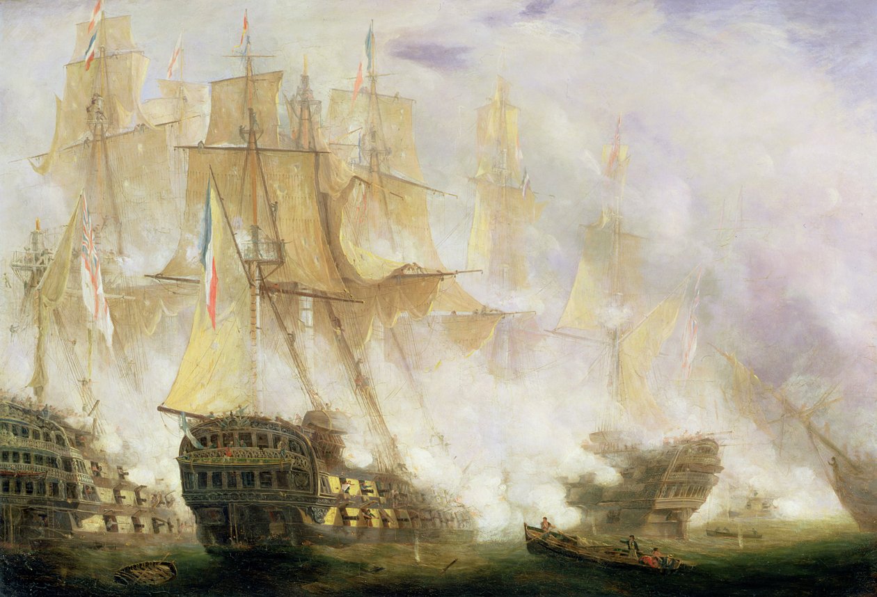 A Batalha de Trafalgar, c.1841 (óleo sobre tela) de John Christian Schetky
