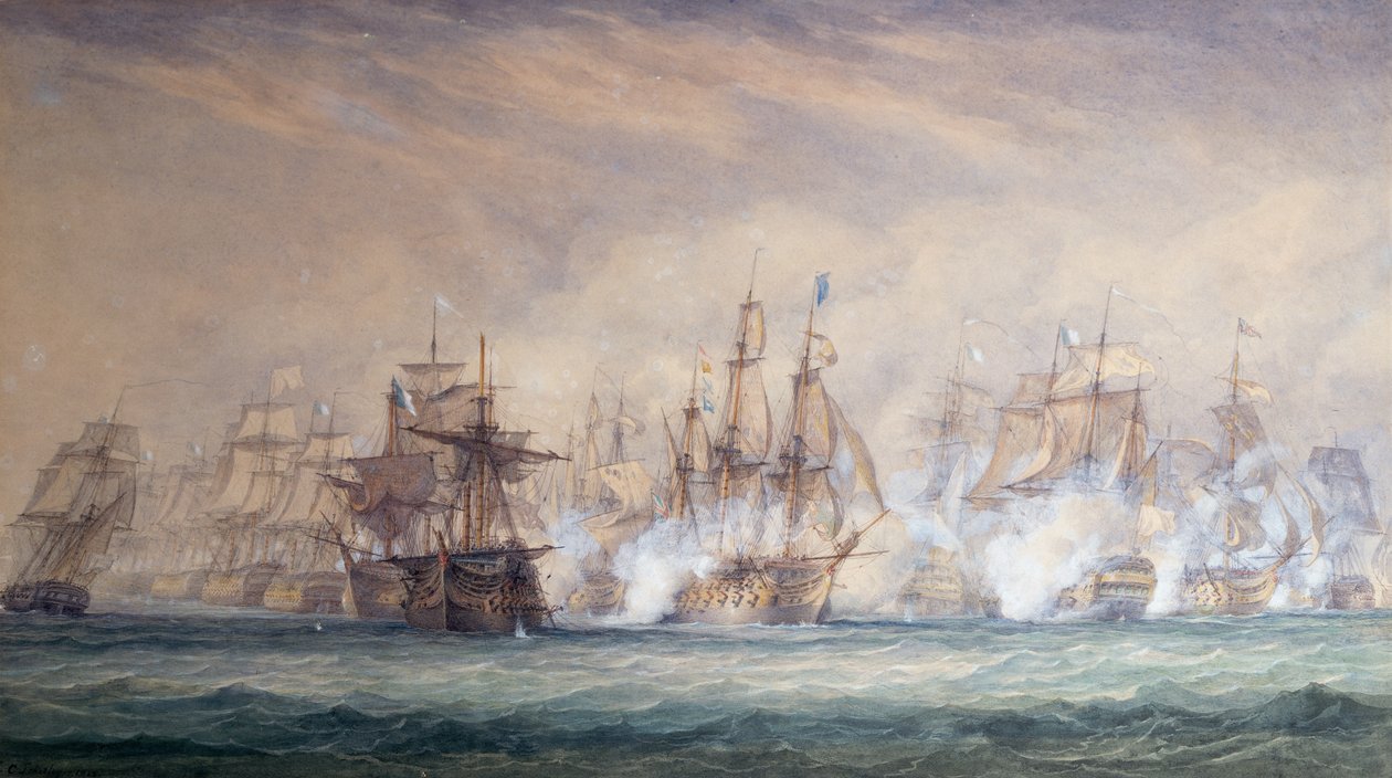 A Batalha dos Santos (lápis e aquarela) de John Christian Schetky