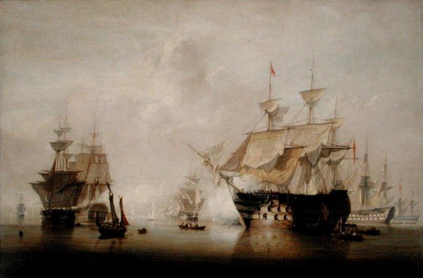 Navios de guerra que secam as suas velas (óleo sobre tela) de John Christian Schetky