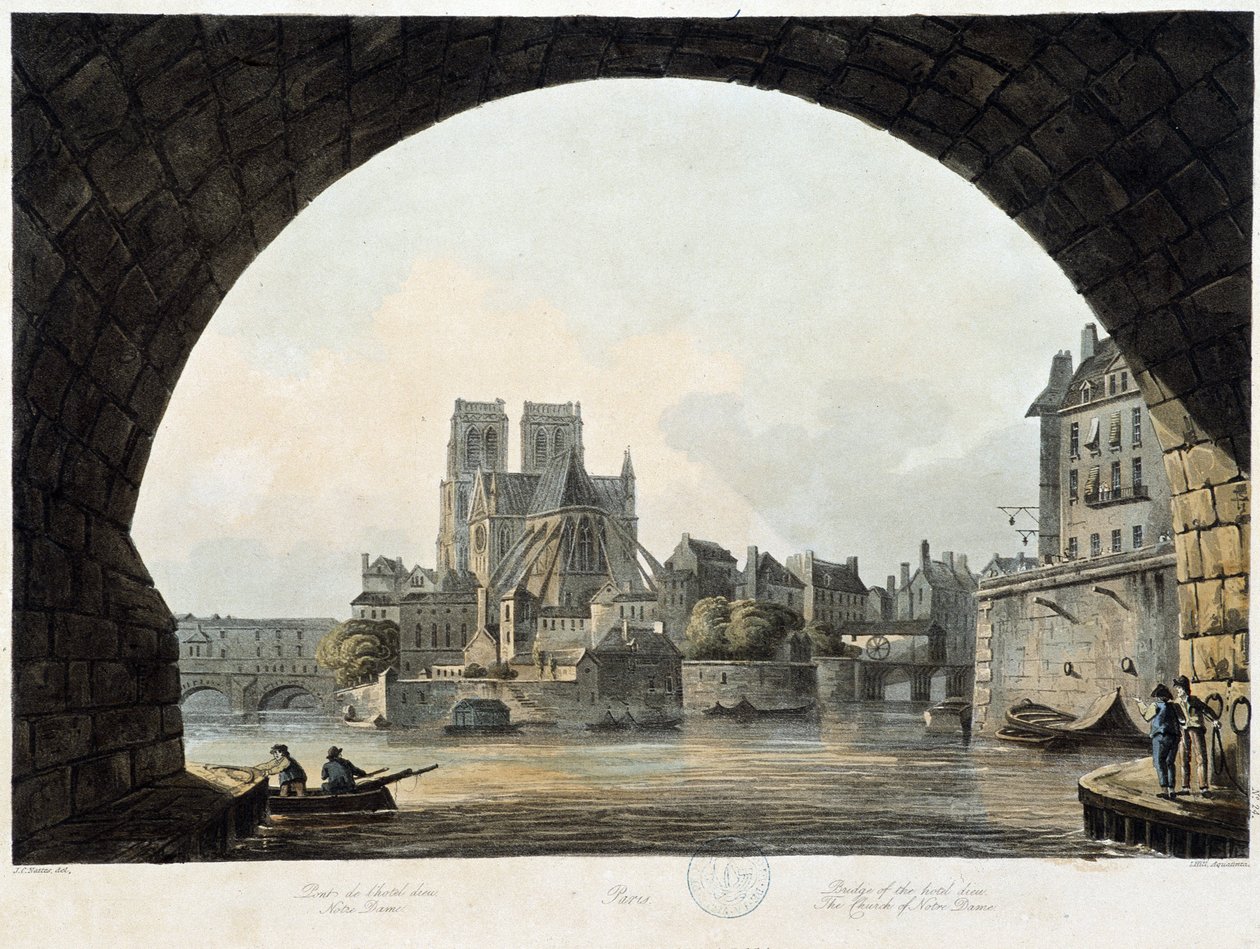 Paris: Notre Dame - em "Paris como vista por J.C. Tapetes", Ed. Miller, Londres de John Claude Nattes