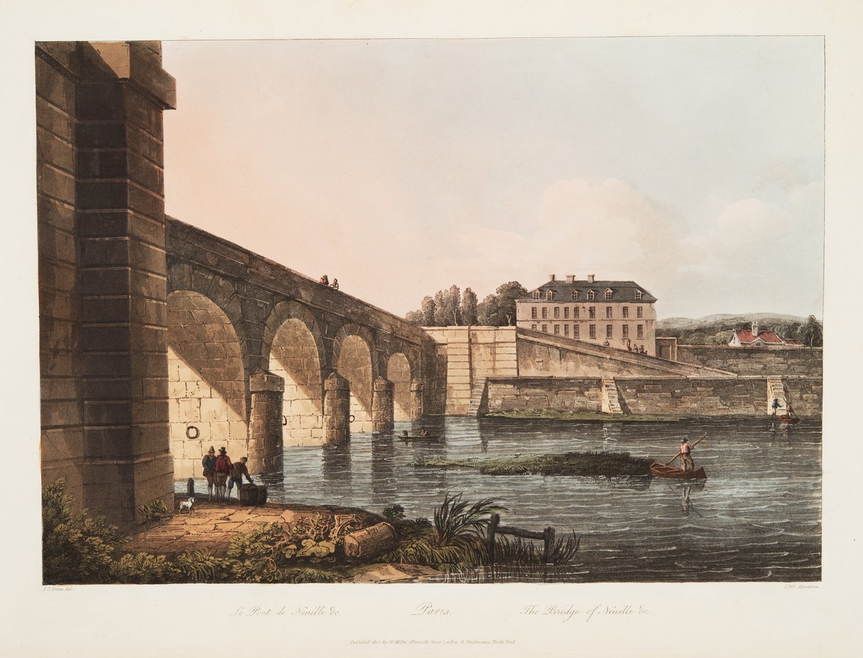 Paris, a ponte de Neuille, ilustração de Versalhes, Paris e Saint Denis, pub. 1807 (aquatinta) de John Claude Nattes