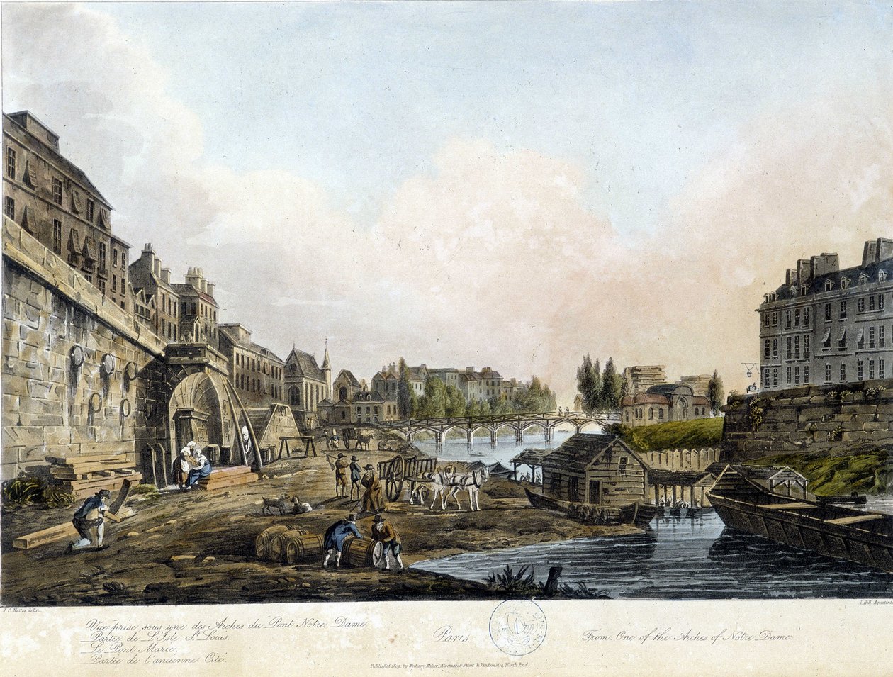 Paris: Vista da Pont Notre-Dame - em "Paris vista por J.C. Mats", Ed. Miller, Londres de John Claude Nattes