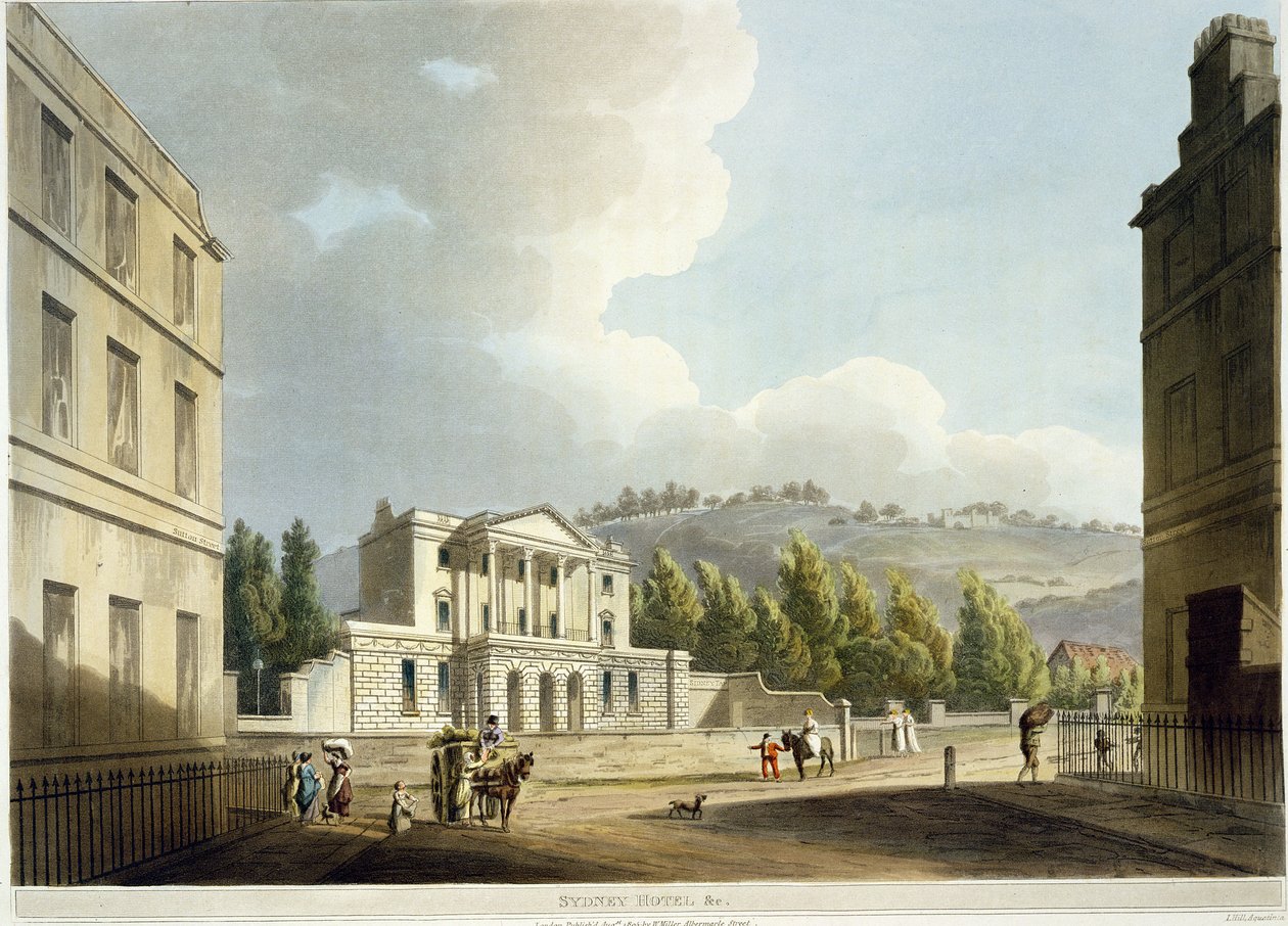 Hotel de Sydney, de "banho ilustrado por uma série das vistas", gravado pelo bar de John Hill (1770-1850). por William Miller, 1805 (aquatinta) de John Claude Nattes