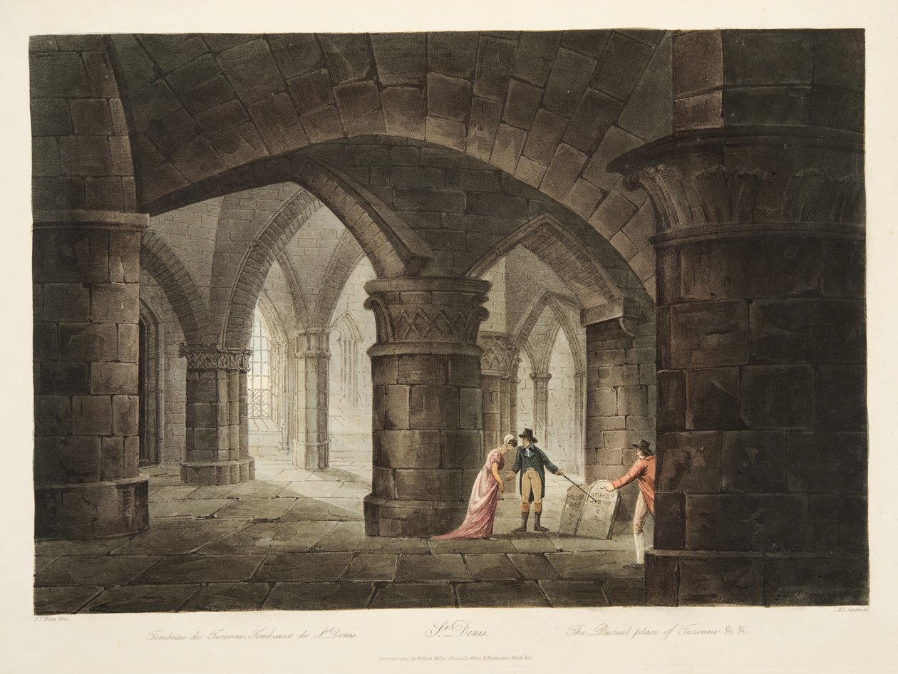 O lugar do enterro de Turenne, ilustração de Versalhes, Paris e Saint Denis, bar. 1809 (aquatinta) de John Claude Nattes