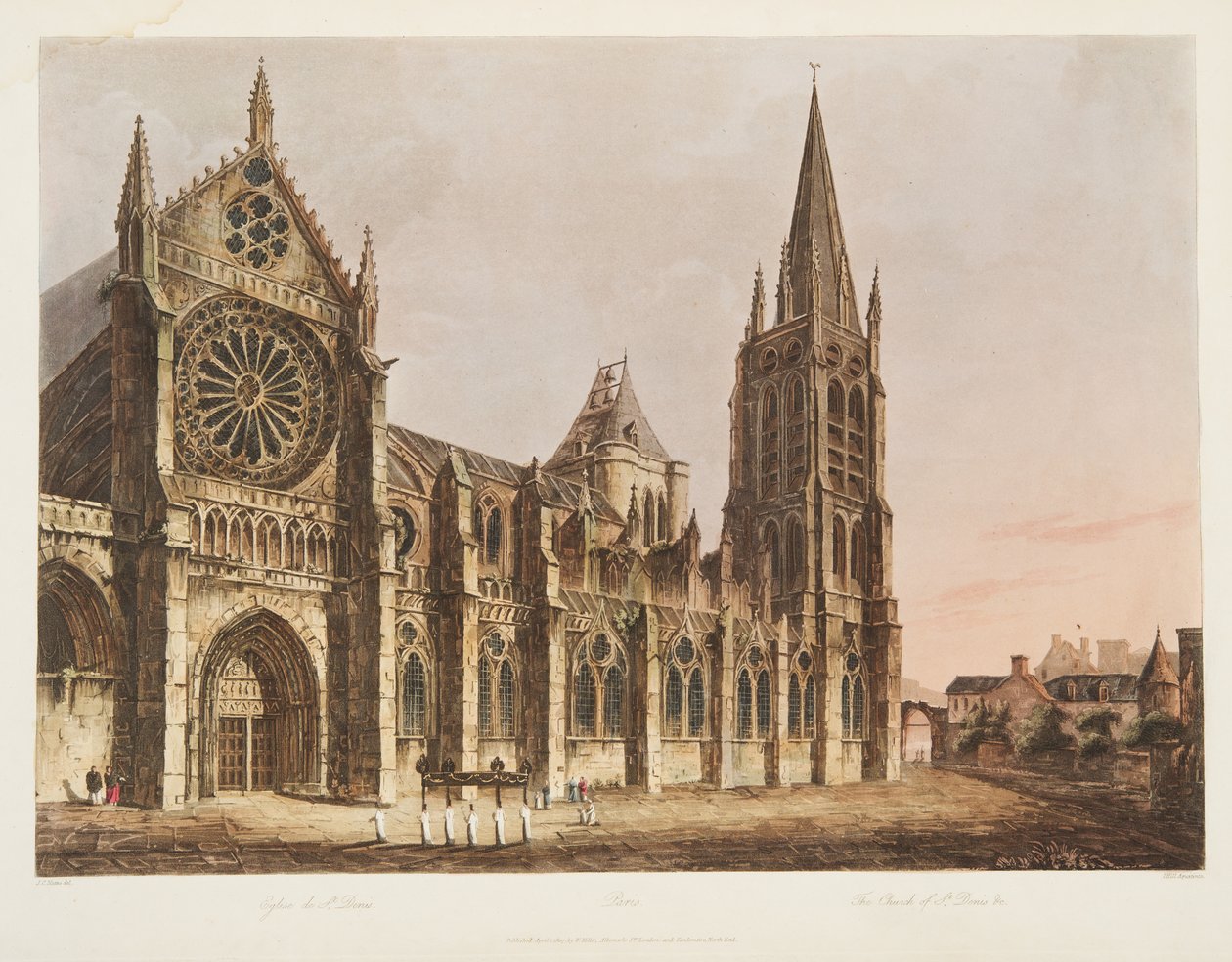A Igreja de St Denis, ilustração de Versalhes, Paris e Saint Denis, pub. 1805 (aquatinta) de John Claude Nattes
