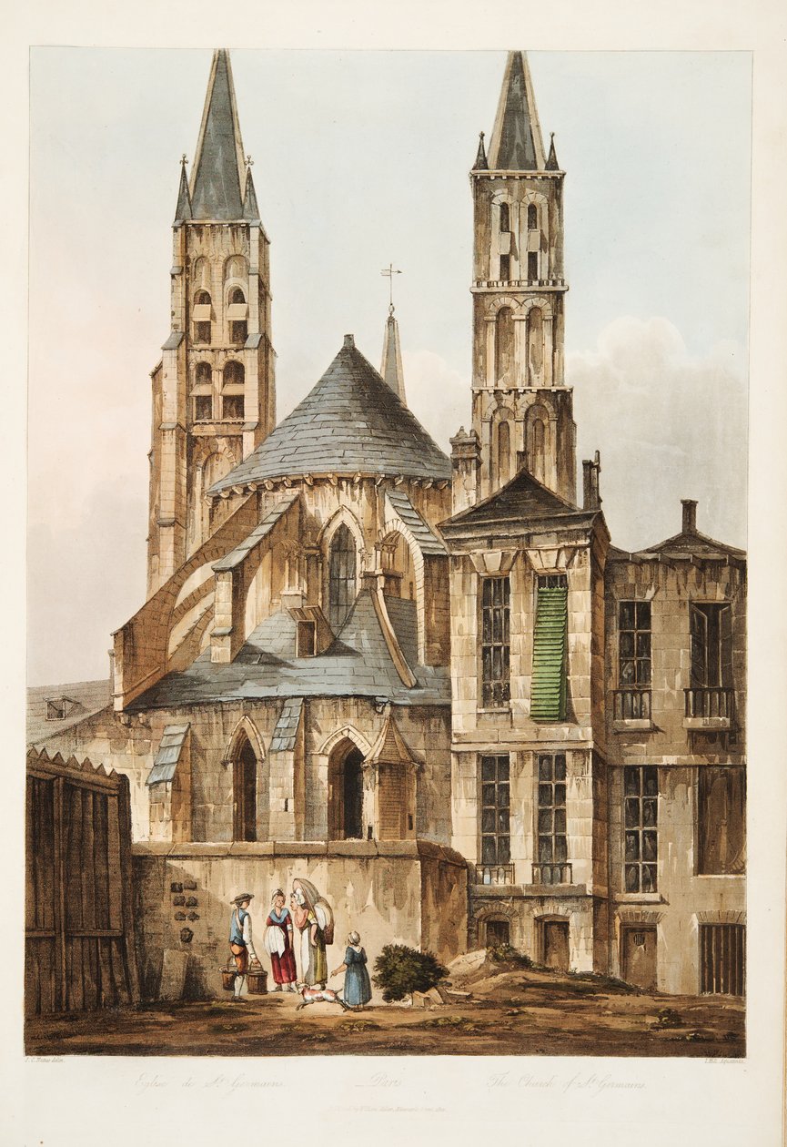 A igreja de St Germains, ilustração de Versalhes, Paris e Saint Denis, bar. 1810 (aquatinta) de John Claude Nattes