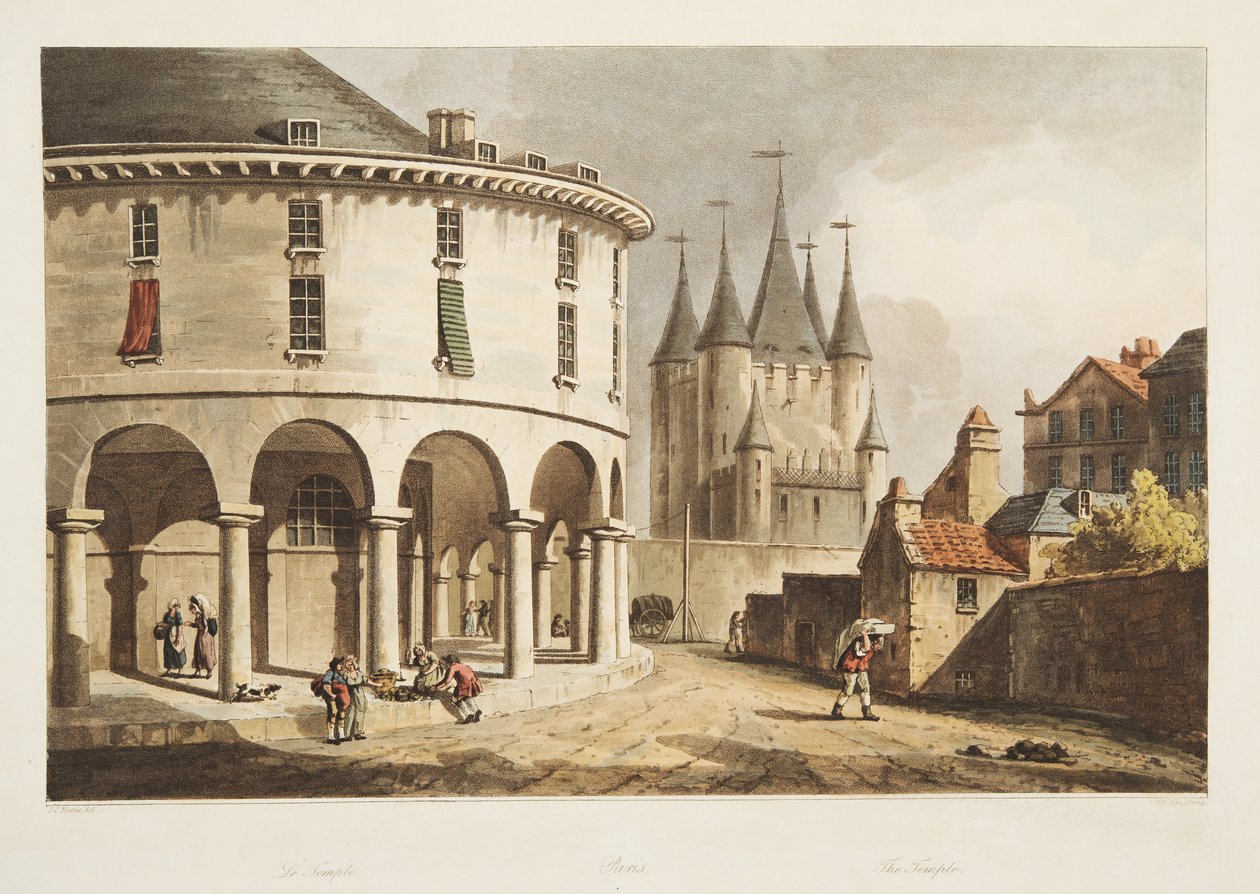 O templo, ilustração de Versalhes, Paris e Saint Denis, pub. 1805 (aquatinta) de John Claude Nattes