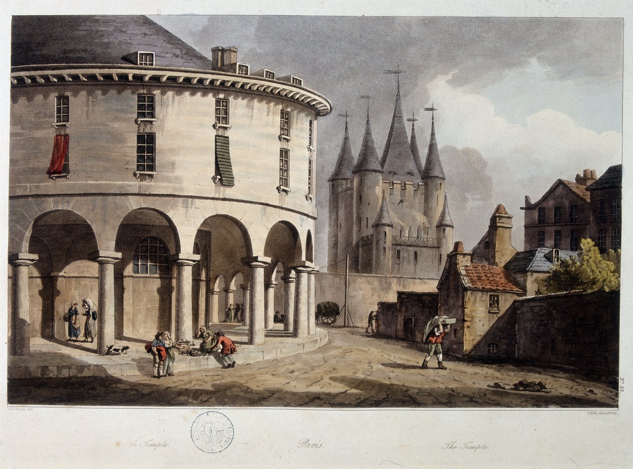 O Templo de Paris - litografia, deb. Século XIX de John Claude Nattes