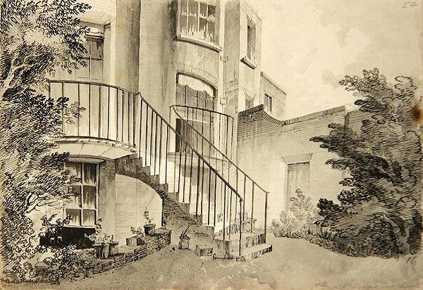 Vista de uma casa em Bayswater pertencente ao Sr. Wilson, c.1808 (caneta e tinta e lavagem em papel) de John Claude Nattes