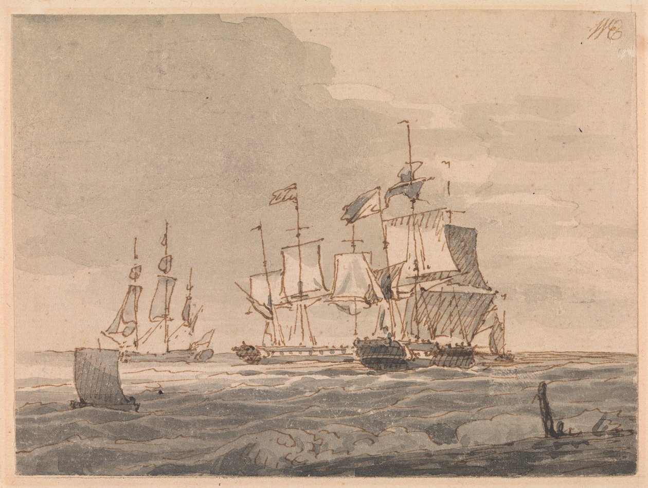 Homens de guerra ao largo da costa de John Cleveley the Younger