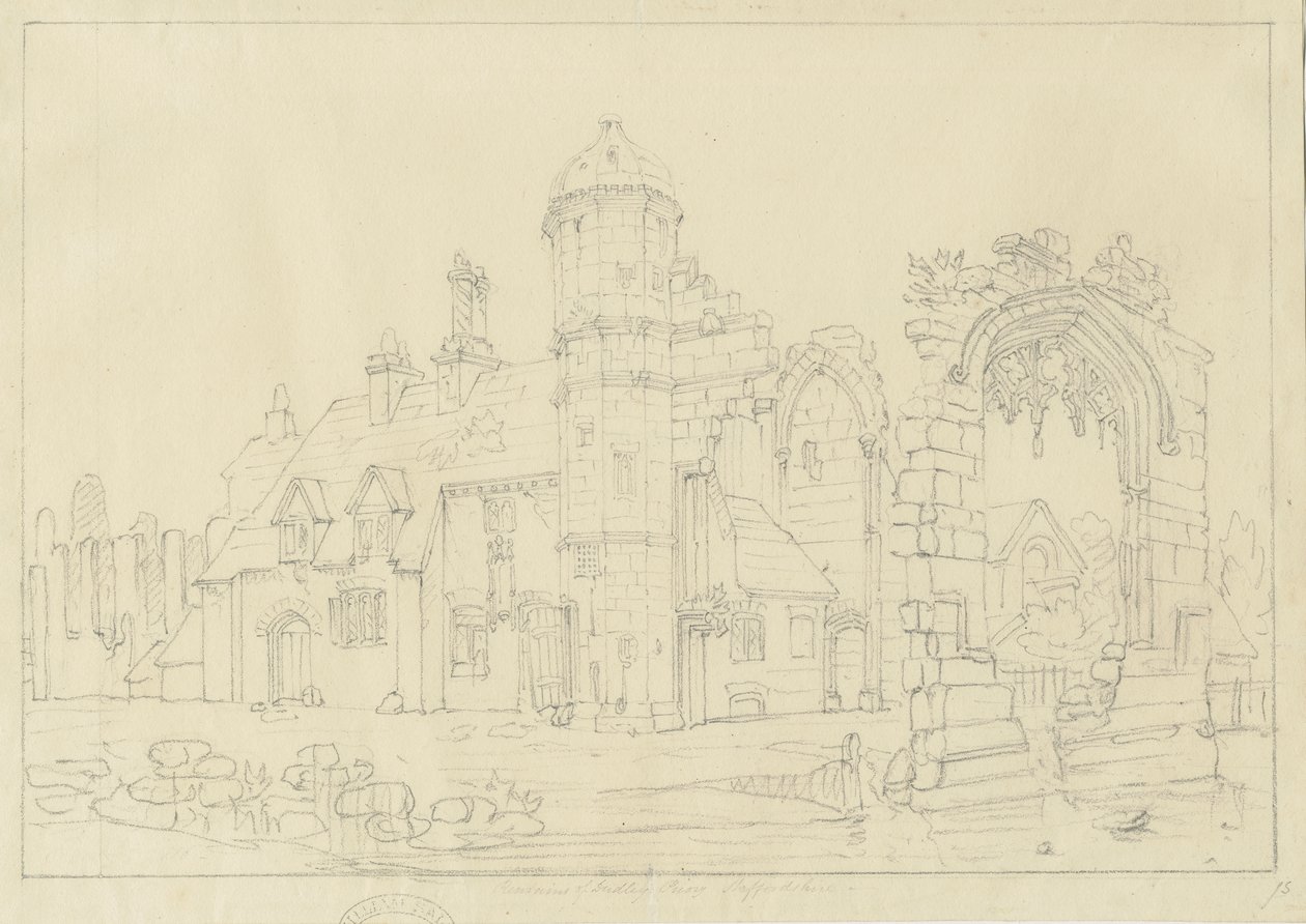 Dudley Priory: desenho a lápis, séc. de John Coney