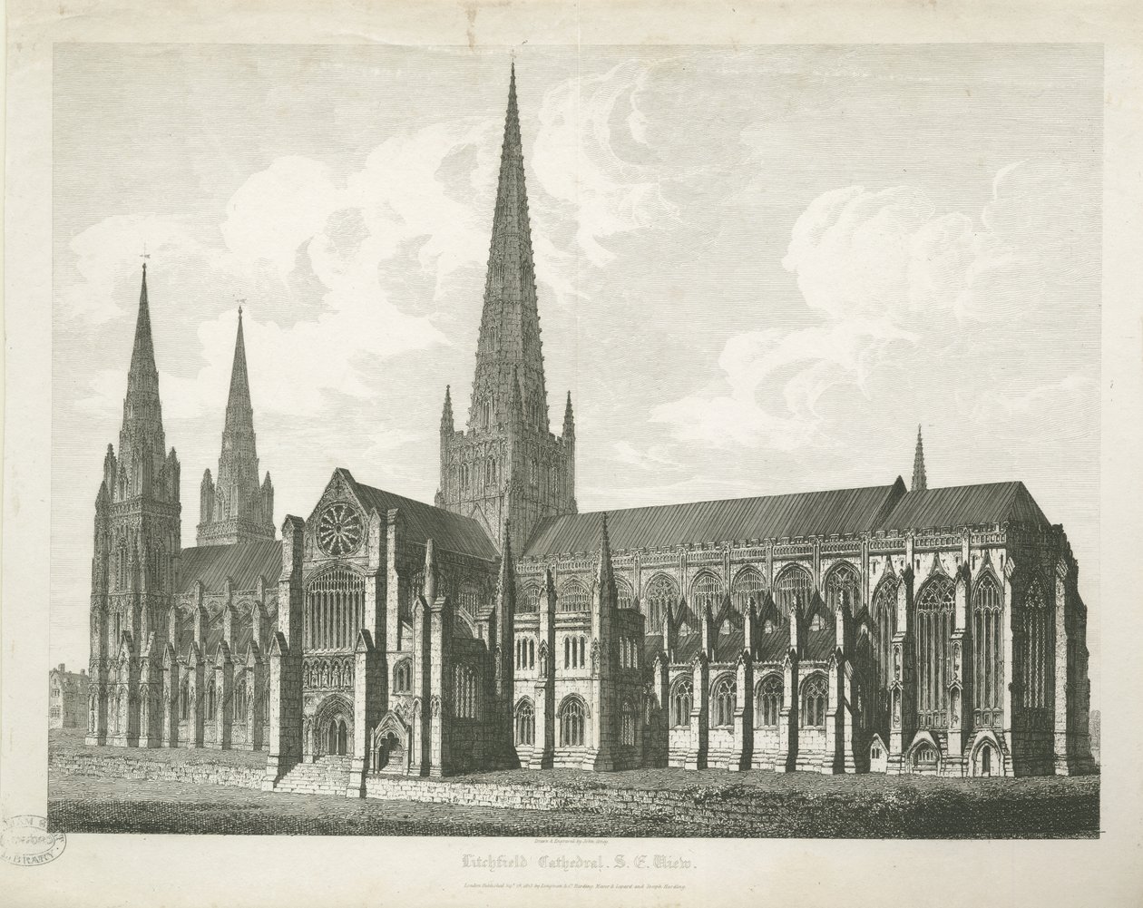 Catedral de Lichfield - Vista Sudeste: gravura, nd [c 1823] (imprimir) de John Coney