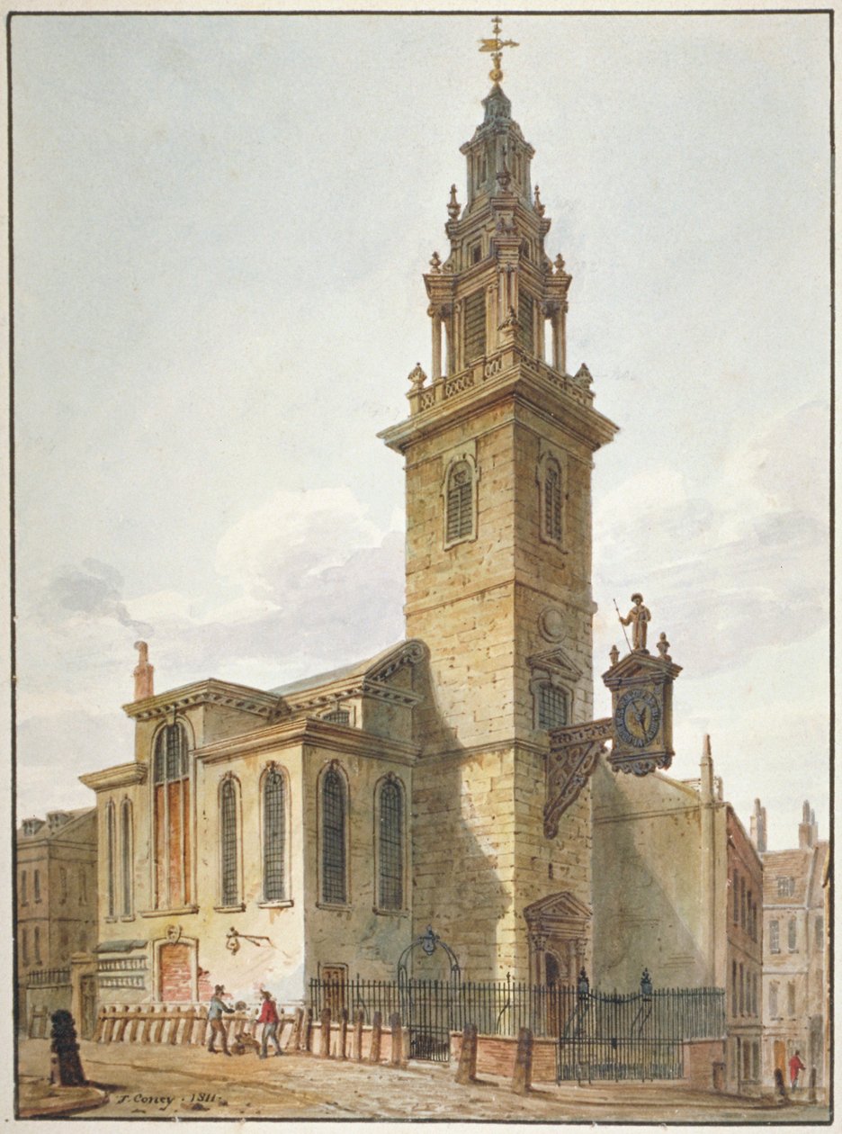 Vista da Igreja de St James Garlickhythe, City of London, 1811 de John Coney