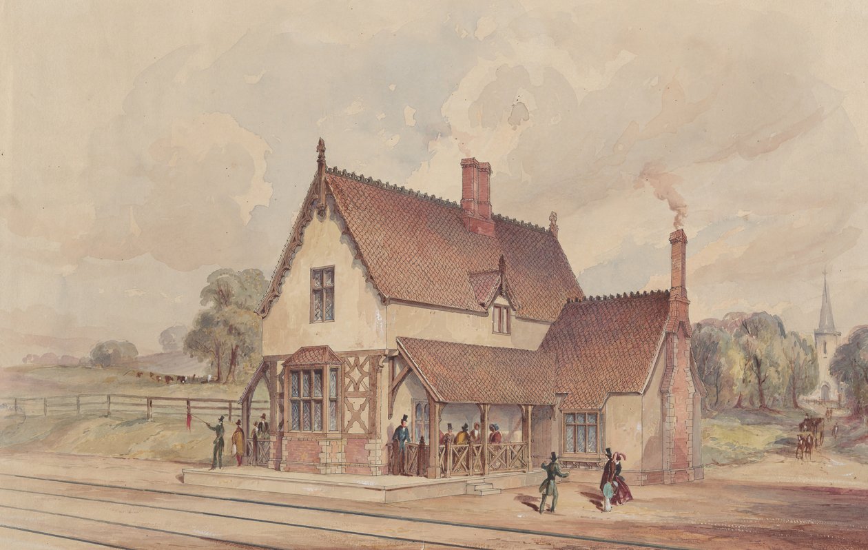 Estação Ferroviária Rural Vitoriana e Travessia Ferroviária, 1844-77. de John Connell Ogle