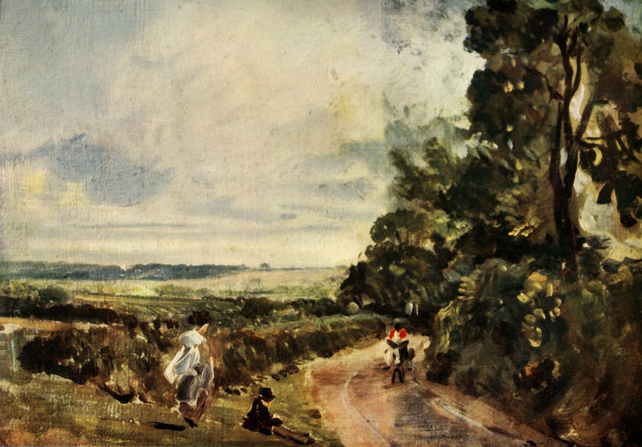 Uma estrada secundária com árvores e figuras, c1830, 1934. de John Constable