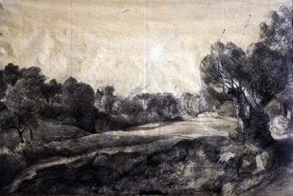 Um Dell, c.1805 (giz preto em papel brilhante) de John Constable