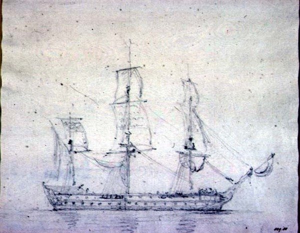 A Man-o-war (grafite no papel) de John Constable