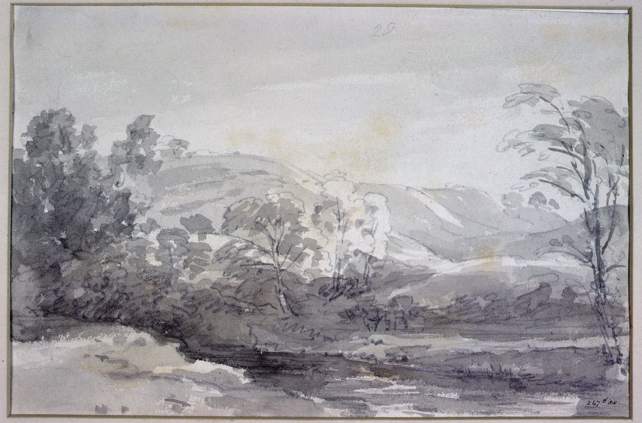Uma vista em Derbyshire (aguarela monocromática) de John Constable