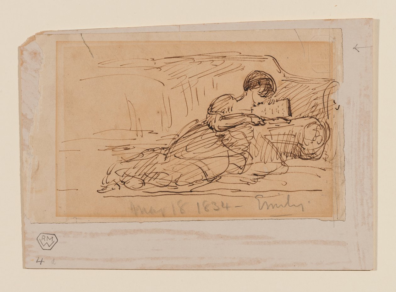 Filha do artista, Emily, deitada em um sofá lendo, 18 de maio de 1834 de John Constable