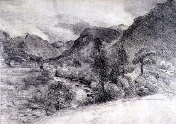 Borrowdale, Morning, c.1806 (desenho a lápis sobre papel) de John Constable