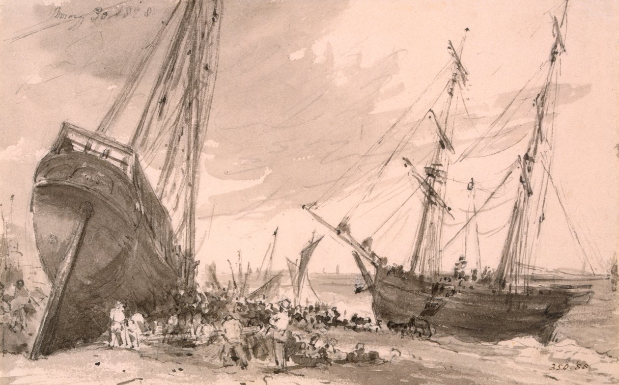 Brighton cena costeira com dois navios em primeiro plano, 30 de maio de 1828 de John Constable
