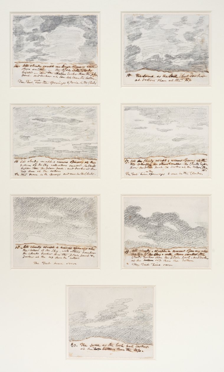Estudos de nuvens (segundo "Engravings of Skies" de Alexander Cozens), c.1822-23 (grafite sobre papel) de John Constable