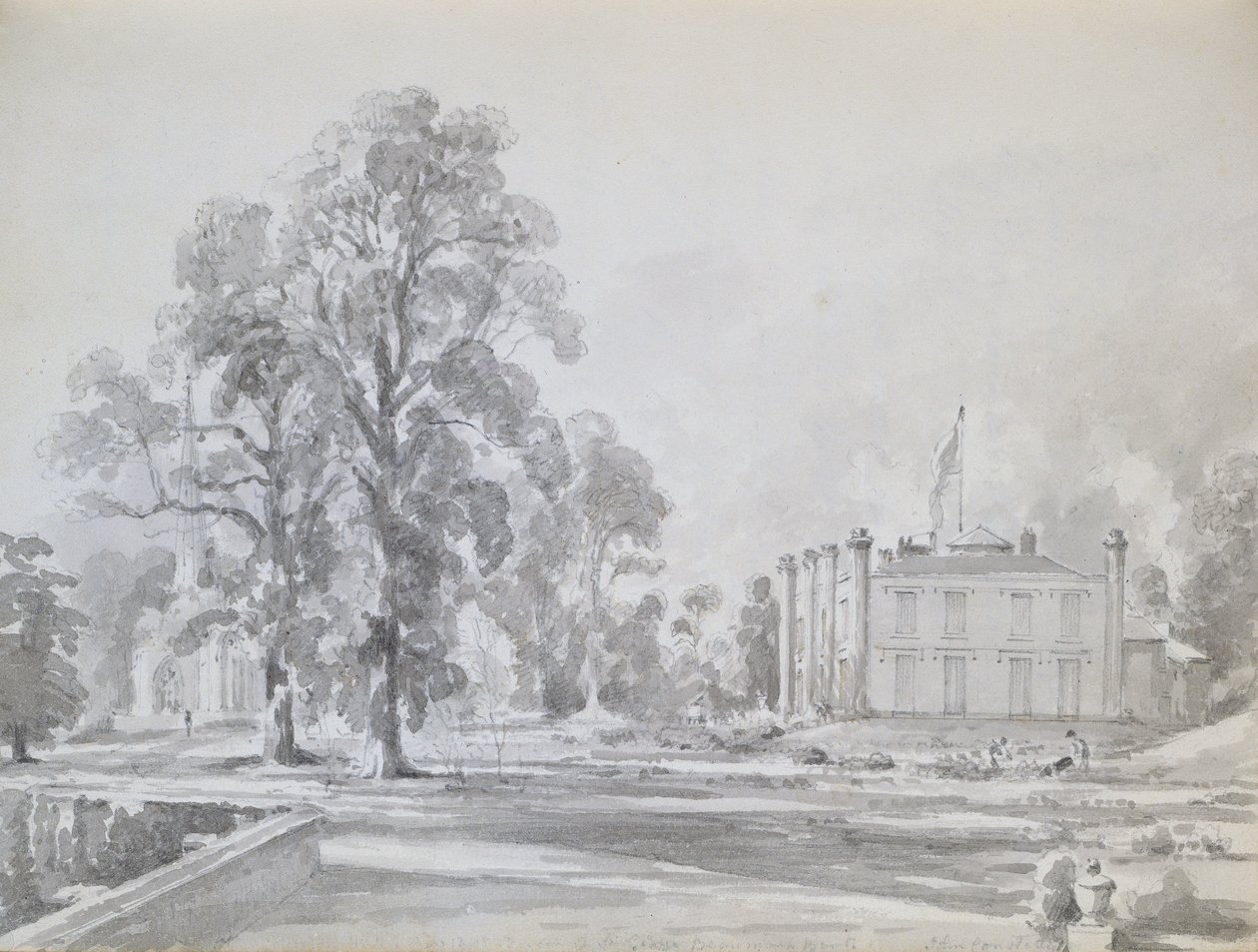 Coleorton Hall, Leicestershire, casa de Sir George Beaumont (caneta e lavagem) de John Constable