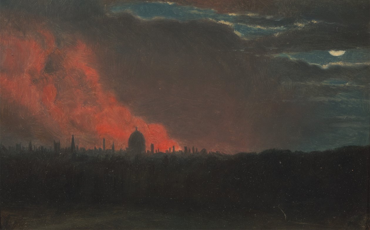 Incêndio em Londres, visto de Hampstead, 16 de outubro de 1834, visto de Hampstead, ca. 1826. de John Constable