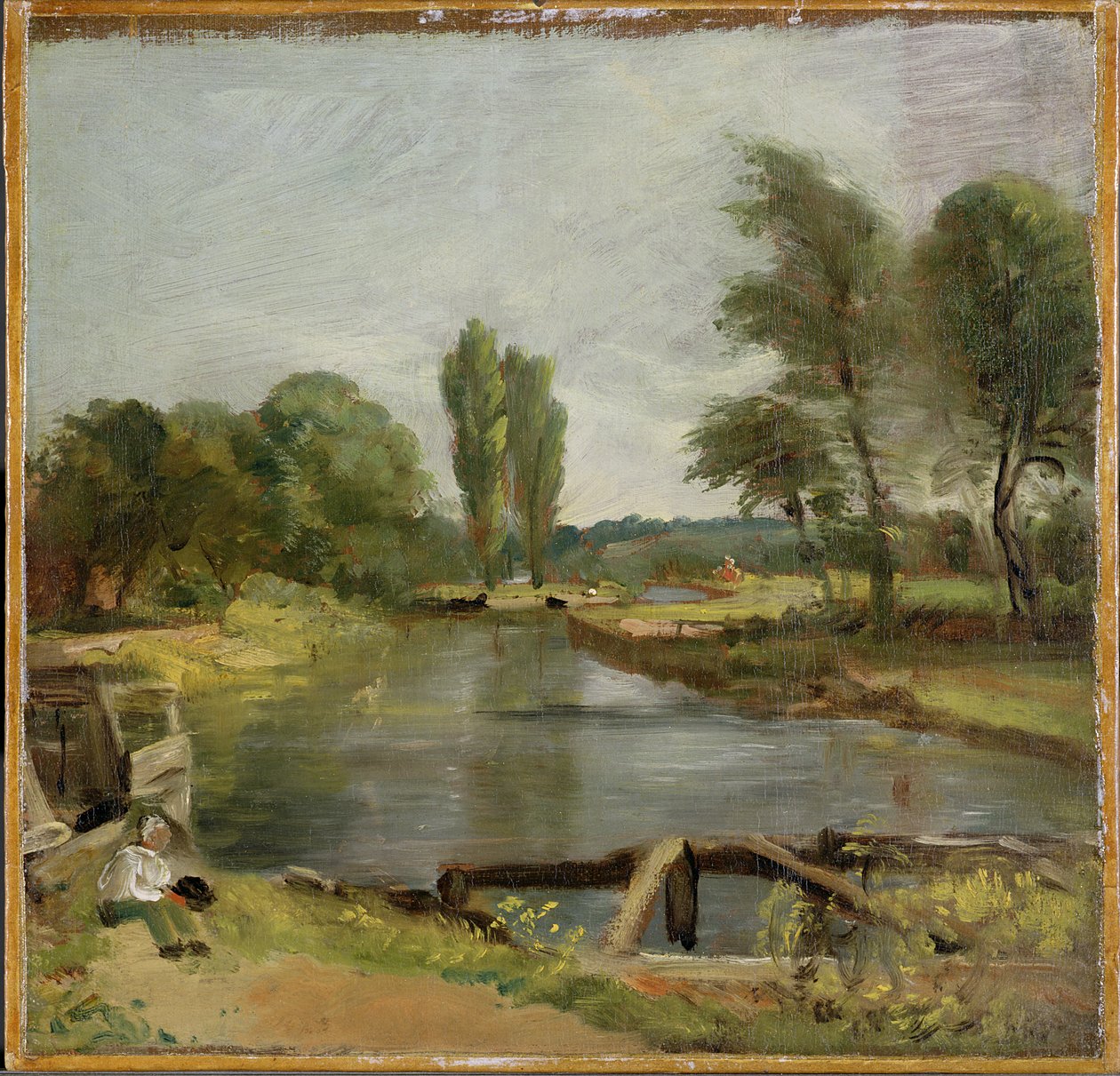 Flatford Lock, 1810-11 (óleo sobre papel sobre tela) de John Constable