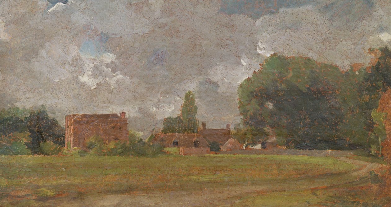 Golding Casa de Constable, East Bergholt: berço do artista (paisagem com a aldeia e árvores) de John Constable