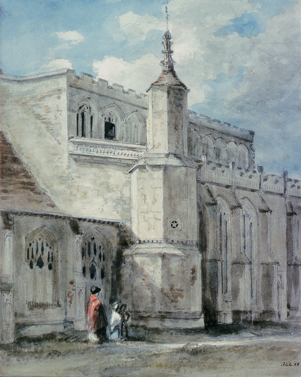 Parte do Exterior da Igreja East Bergholt: O Lado Norte, c. 1801-05 (lápis e aquarela) de John Constable