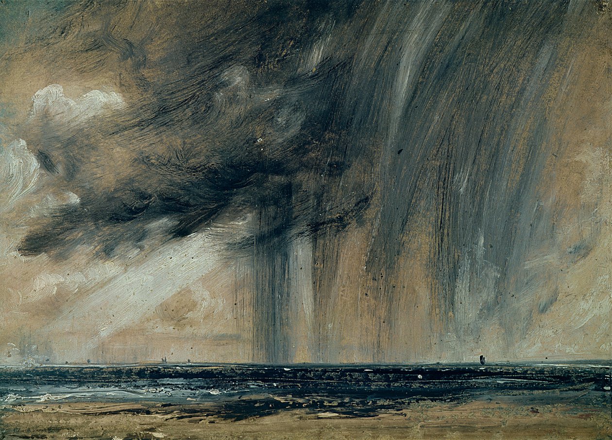 Tempestade sobre o mar, c.1824-28 (óleo sobre papel colocado sobre tela) de John Constable