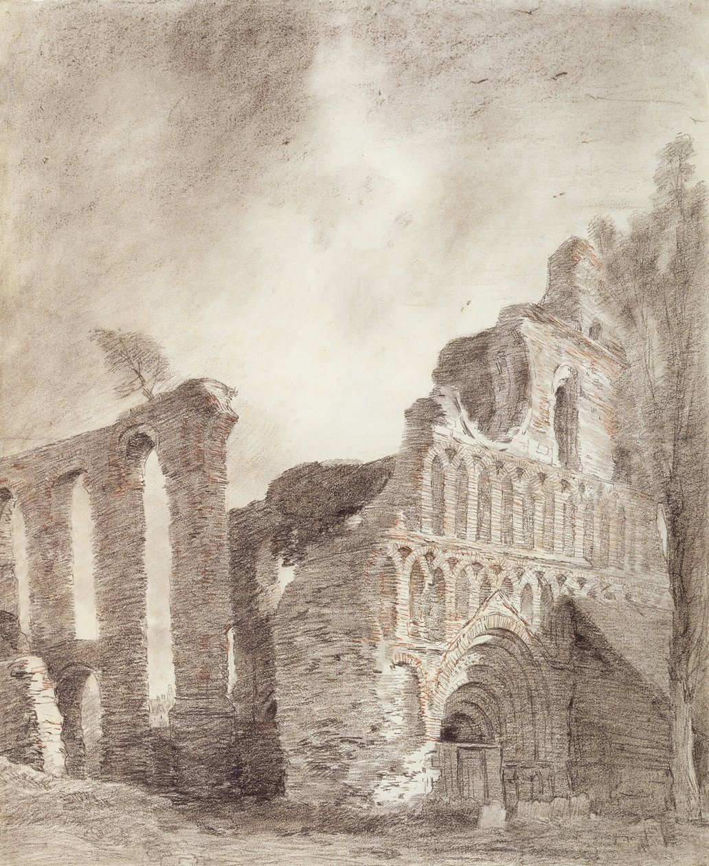 Ruína do Priorado de St. Botolph, Colchester, c.1809 (giz e lápis sobre papel) de John Constable