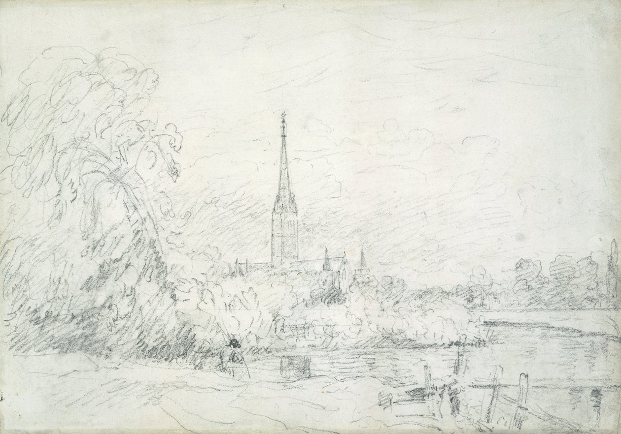 Catedral de Salisbury do Noroeste, 1829 (grafite sobre papel) de John Constable