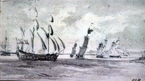 Envio em uma brisa no rio Tâmisa ou Medway (grafite sobre papel) de John Constable