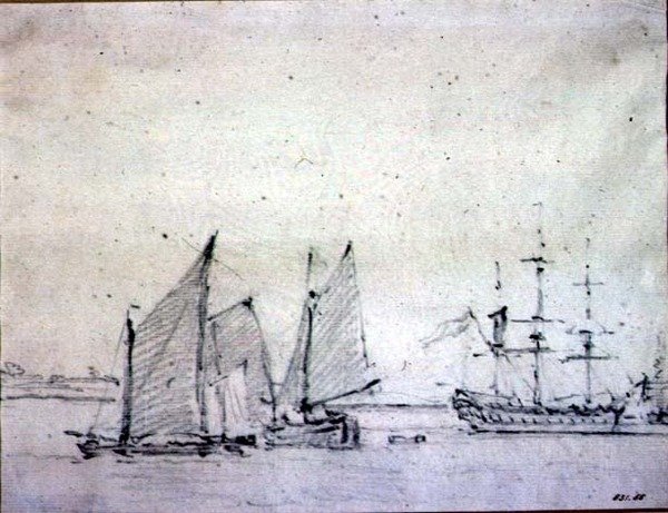 Expedição no Tamisa (grafite sobre papel) de John Constable