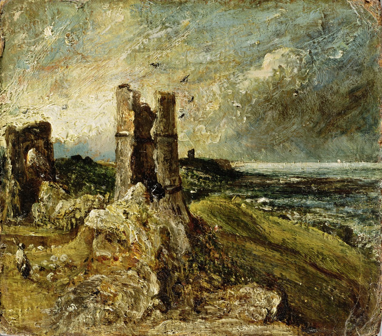 Esboço do castelo de Hadleigh (reto) (óleo no painço) de John Constable