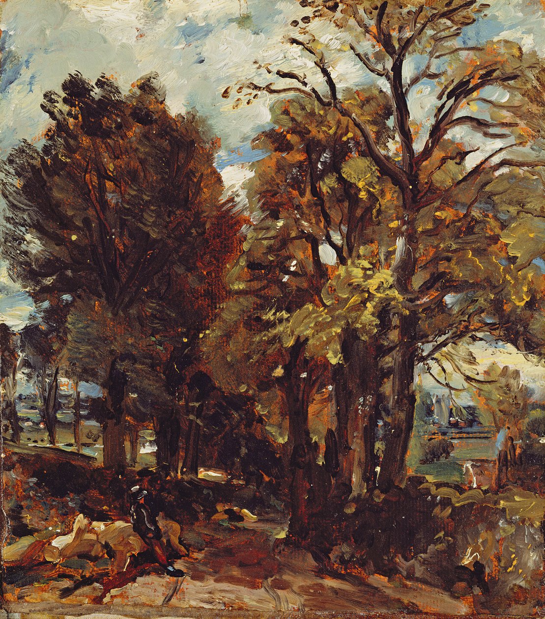 Sketch of a Lane em East Bergholt, c.1810 (óleo sobre papel colocado sobre tela) de John Constable