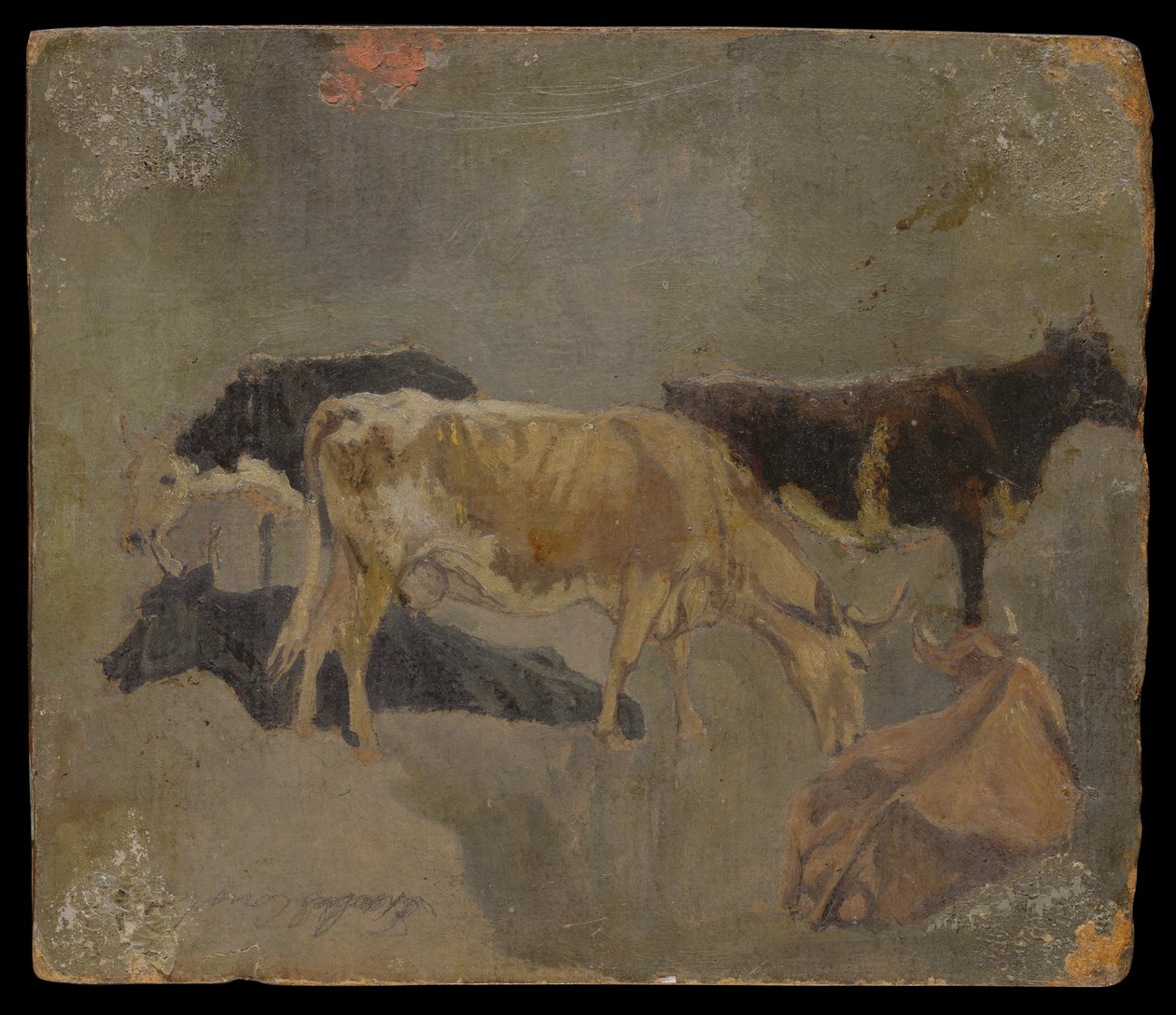 Estudo dos Cinco Bovinos de Chifres (verso) (óleo no moinho) de John Constable