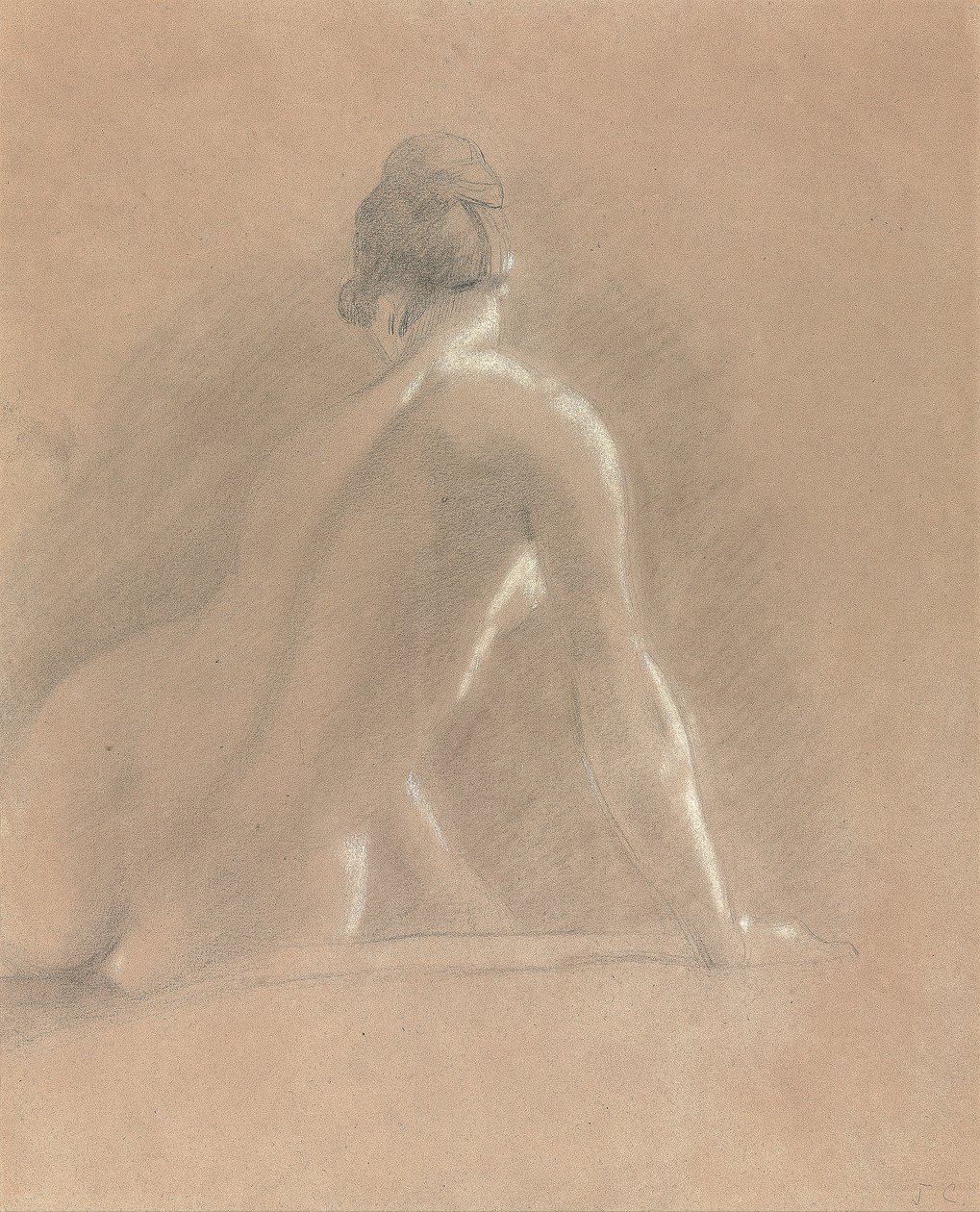 Estudo de um nu feminino, visto por trás (giz sobre papel) de John Constable