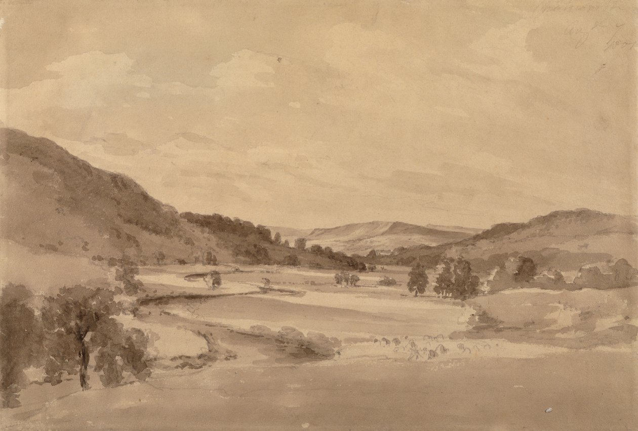 O Vale do Derwent com Chatsworth à Distância de John Constable