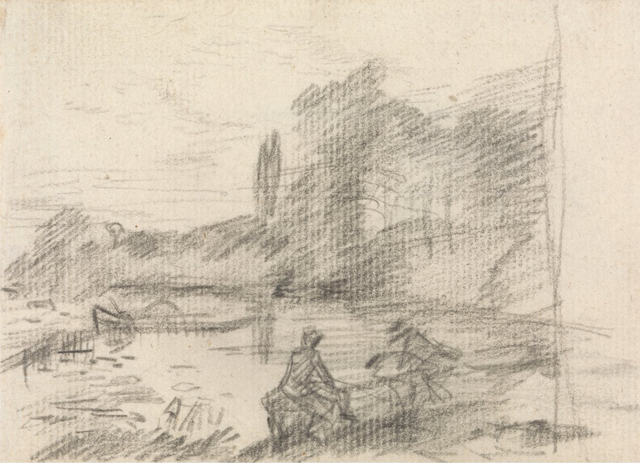 Duas figuras à beira de um rio de John Constable