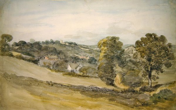 Vista em direcção a Langham Church, perto de Stratford Road, Dedham (lápis e aguarela sobre papel) de John Constable