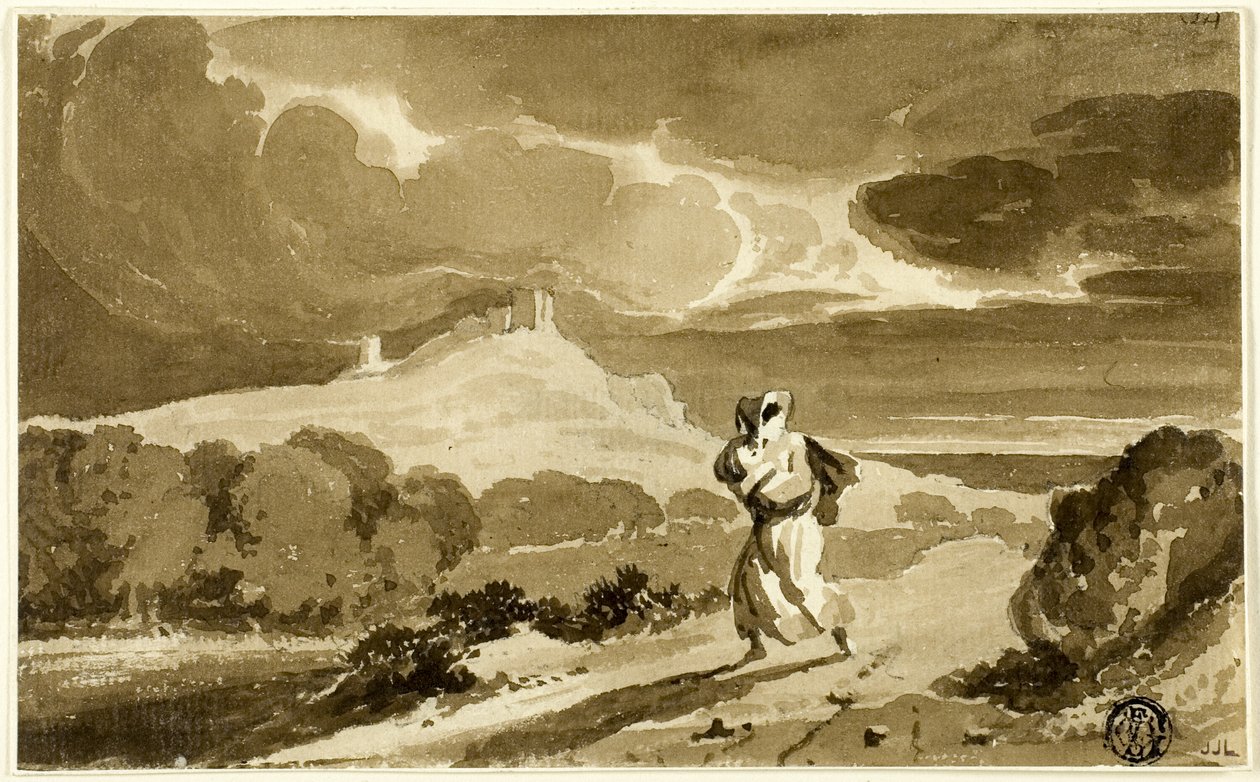 Mulher com bebé em fuga pela charneca de John Constable