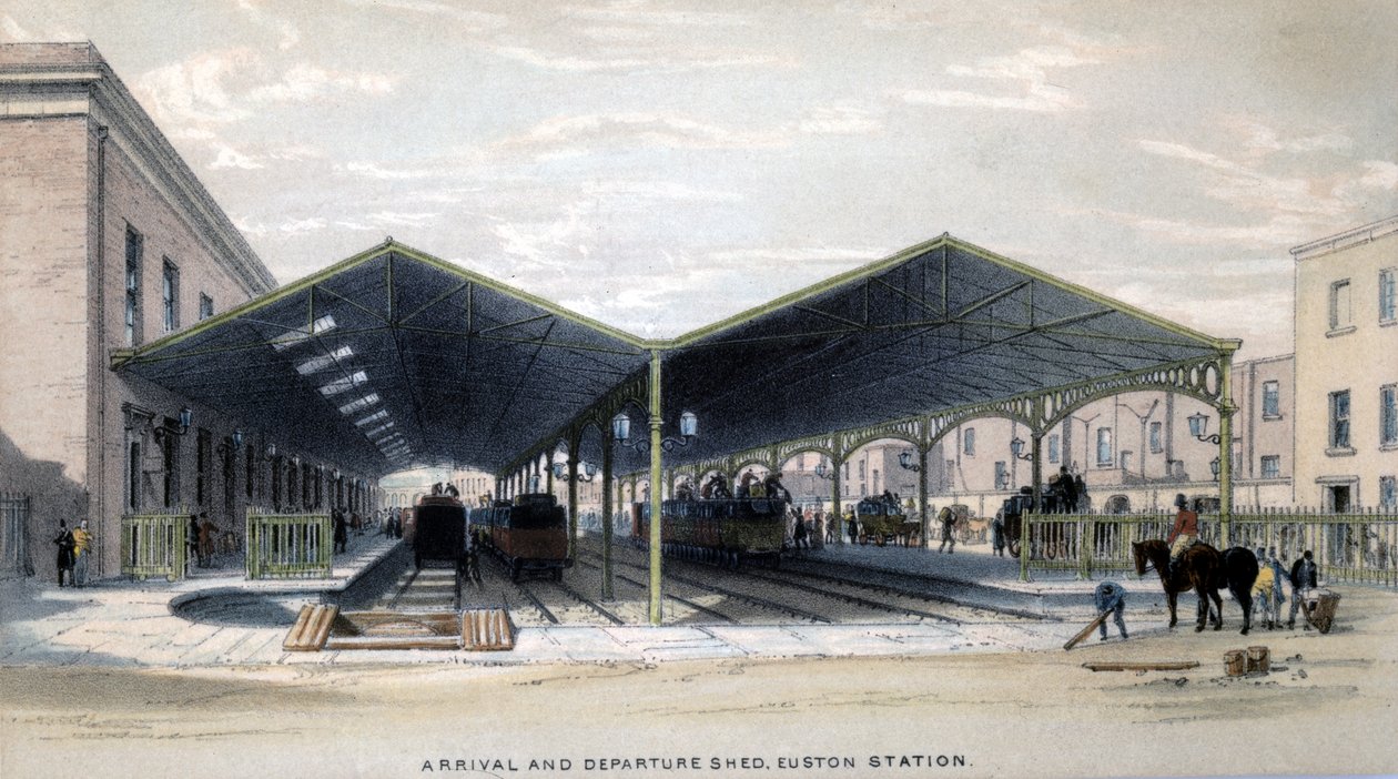 Galpão de chegada e partida, Londres, 1839 de John Cooke Bourne