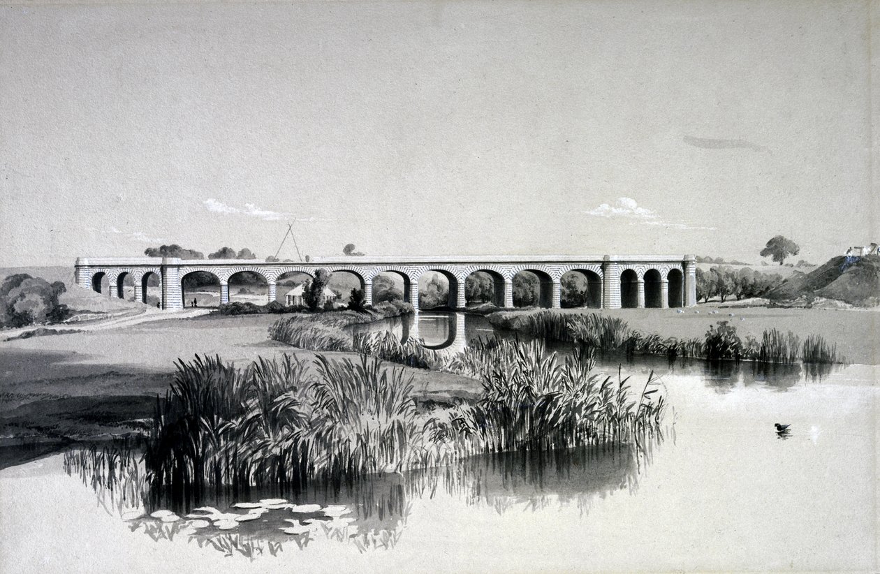 Avon Viaduct, Wolston, 02 de julho de 1837 (caneta e tinta e lavar no papel) de John Cooke Bourne