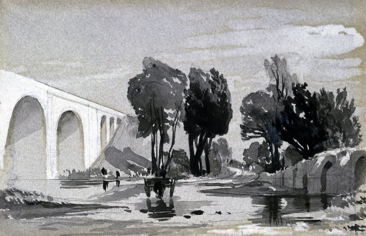 Viaduto Blythe, Hampton-in-Arden, c.1838 (caneta e tinta e papel) de John Cooke Bourne