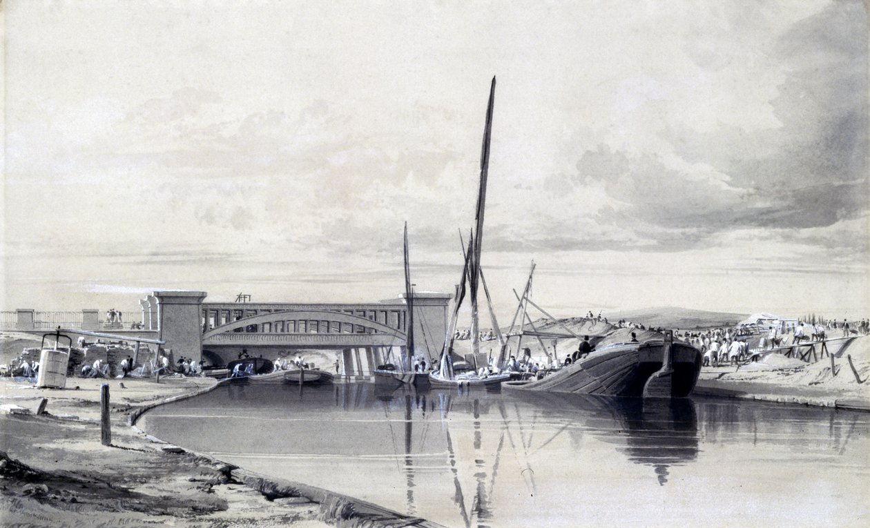 Ponte sobre o Canal dos Regentes, abril de 1837 (caneta e tinta e papel) de John Cooke Bourne