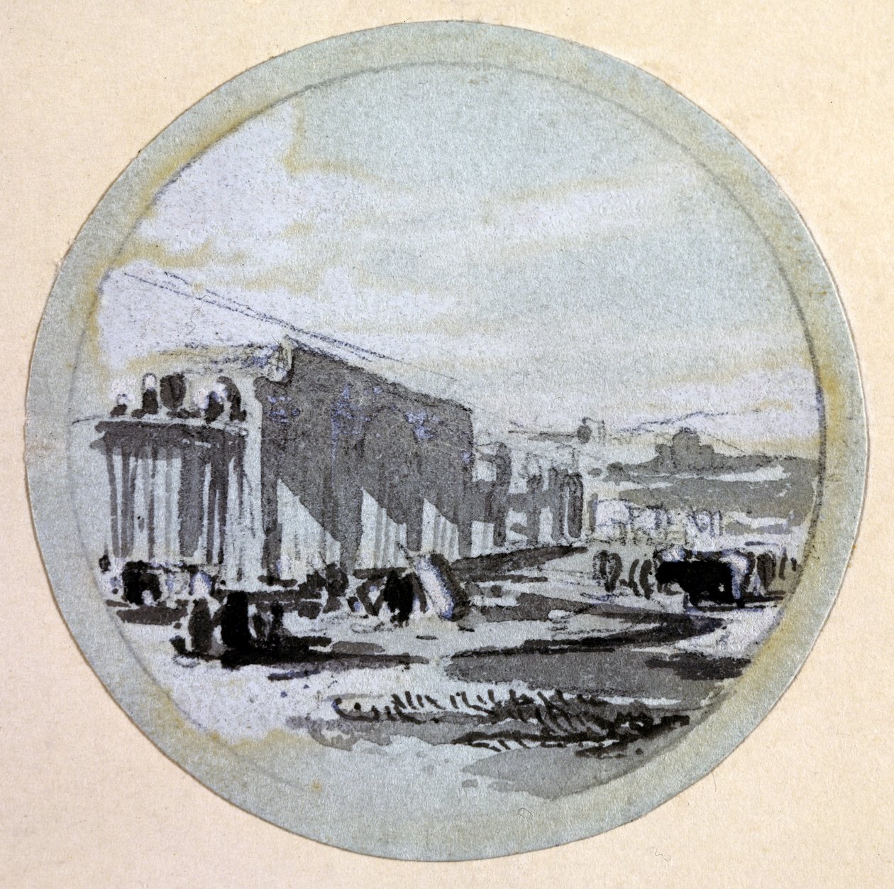Edifício, London & Birmingham Railway, c.1838 (caneta e tinta e lavagem em papel) de John Cooke Bourne