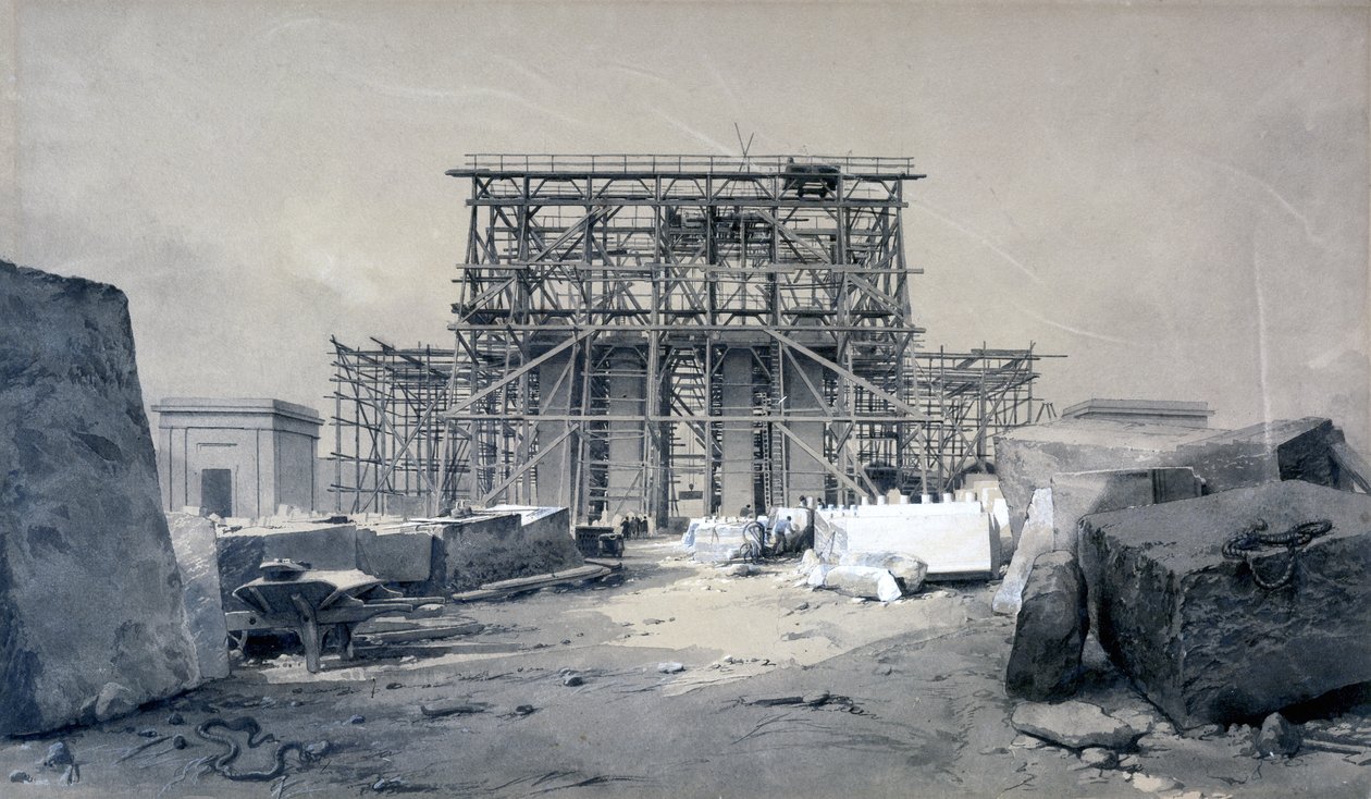 Construção do Euston Arch, janeiro de 1838 (caneta e tinta e papel) de John Cooke Bourne